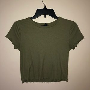 Army Green Cropped T Shirt Ribbed
